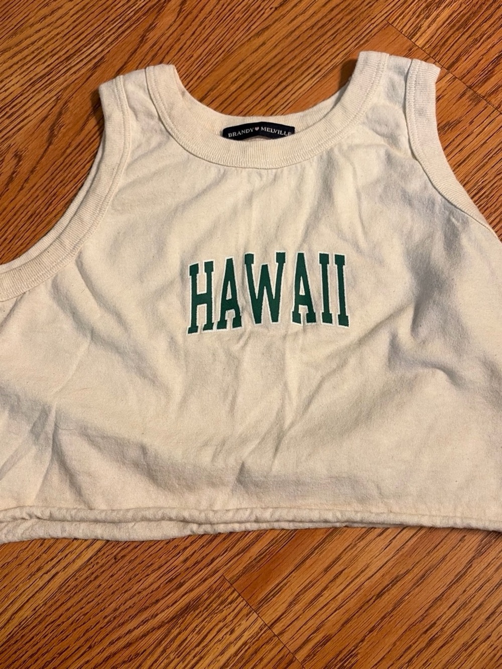 Brandy Melville Cream Tank Top with Green HAWAII Print